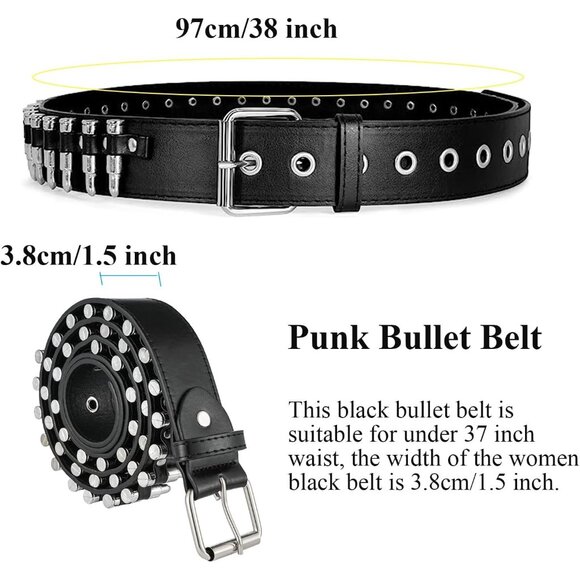 ๐ Women Black Studded Waist Belt Stud Punk Rock Cosplay Halloween Metal Buckle - Picture 3 of 7